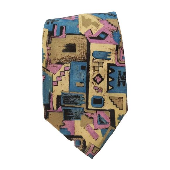 Oliver Hunt Necktie Mens Multicolor 100% Silk Abstract Art Retro Tie Italy Bold - Picture 3 of 5